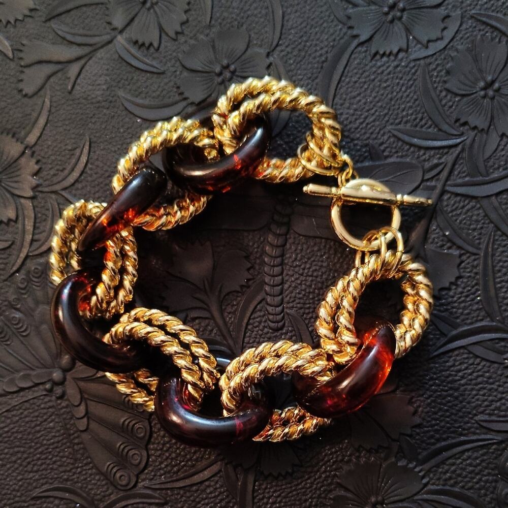 Kenneth Jay Lane Gold and Amber Link Bracelet